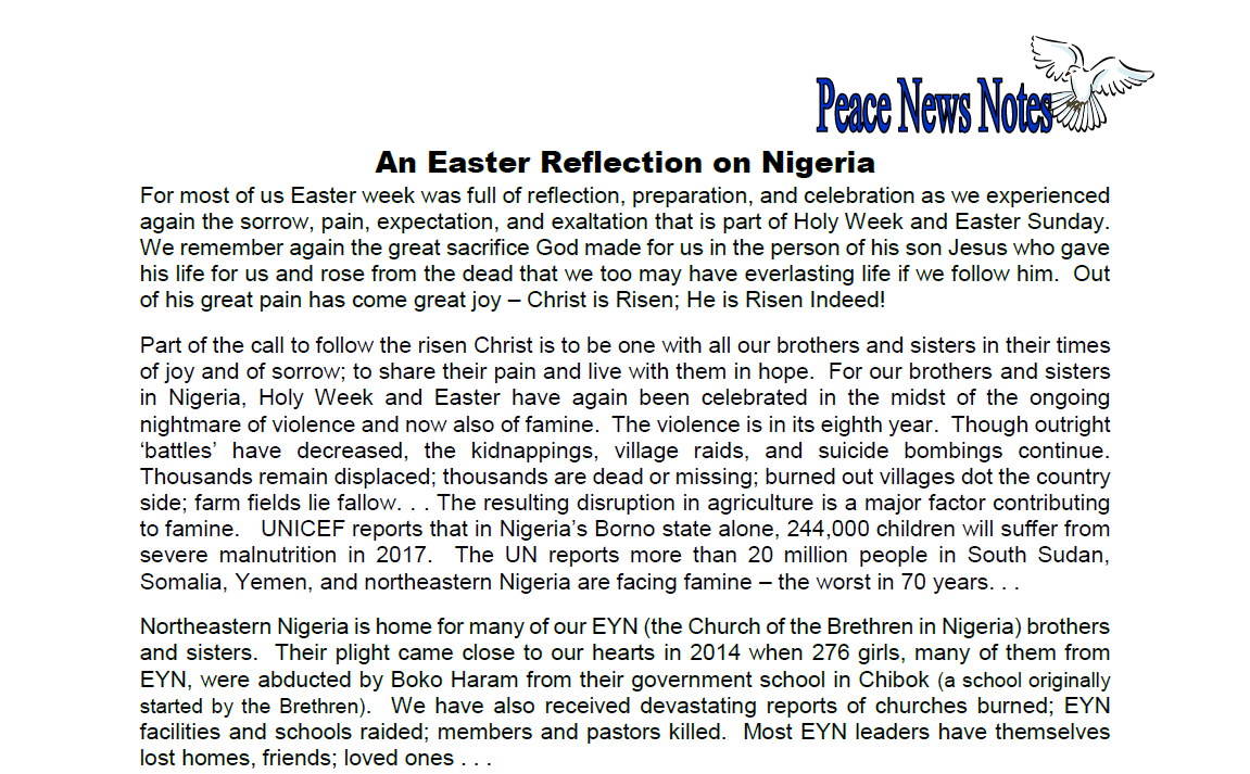 Peace News Notes an Easter Reflection on Nigeria