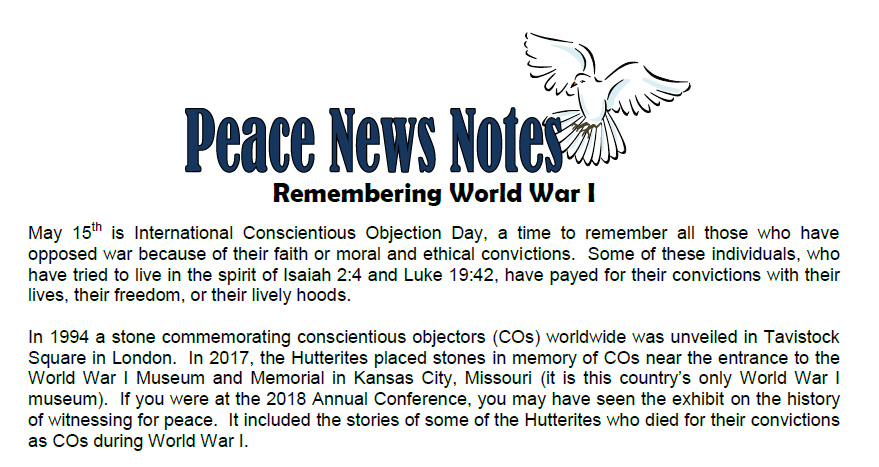 Peace News Notes-International Conscientious Objection Day