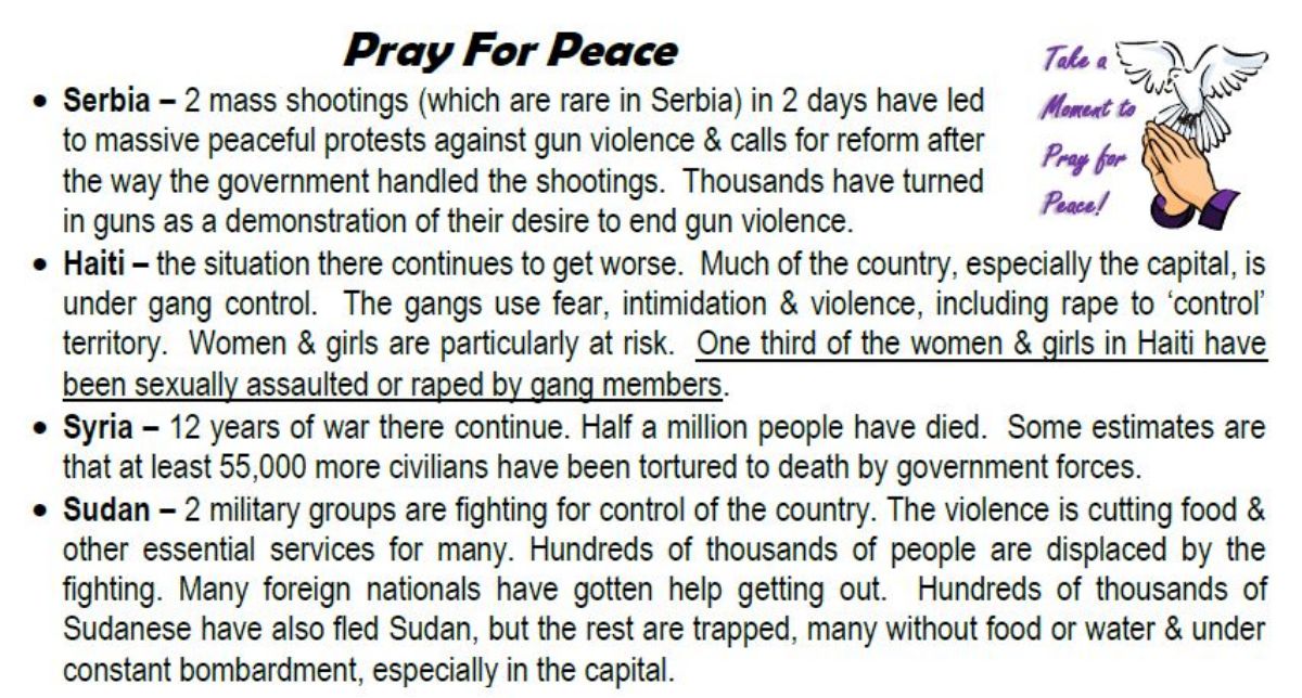 Pray for Peace May 24,  2023