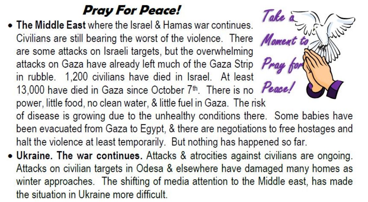 Pray for peace November 22, 2023