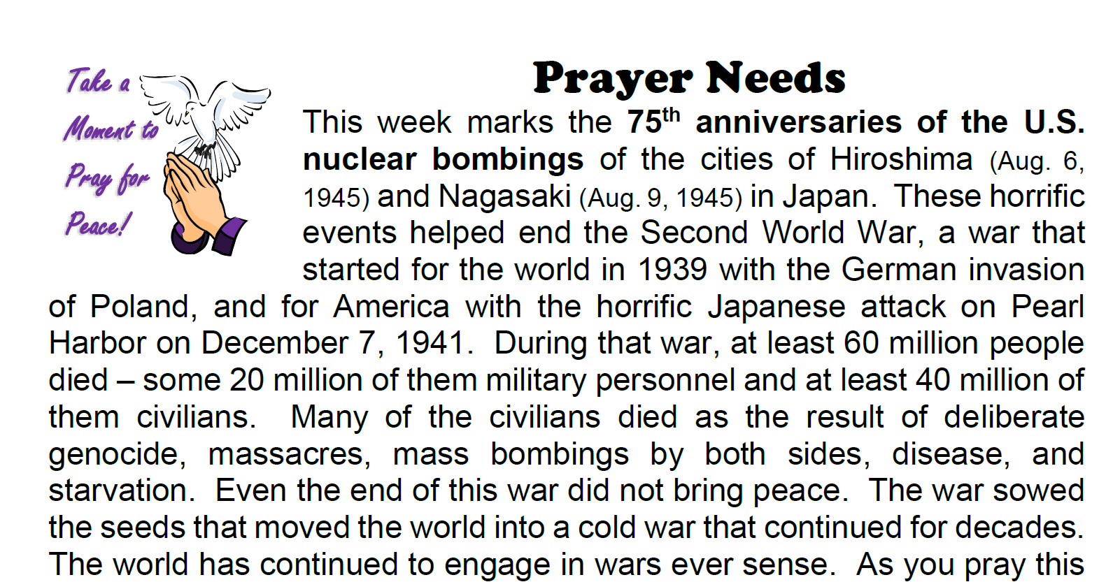 Pray for Peace 8-5-2020